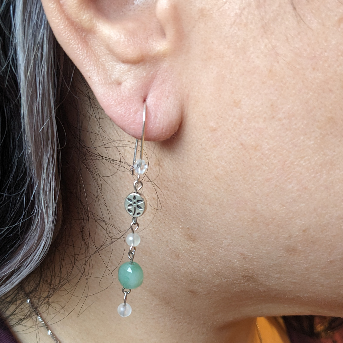Green Aventurine Floral Drop Earrings