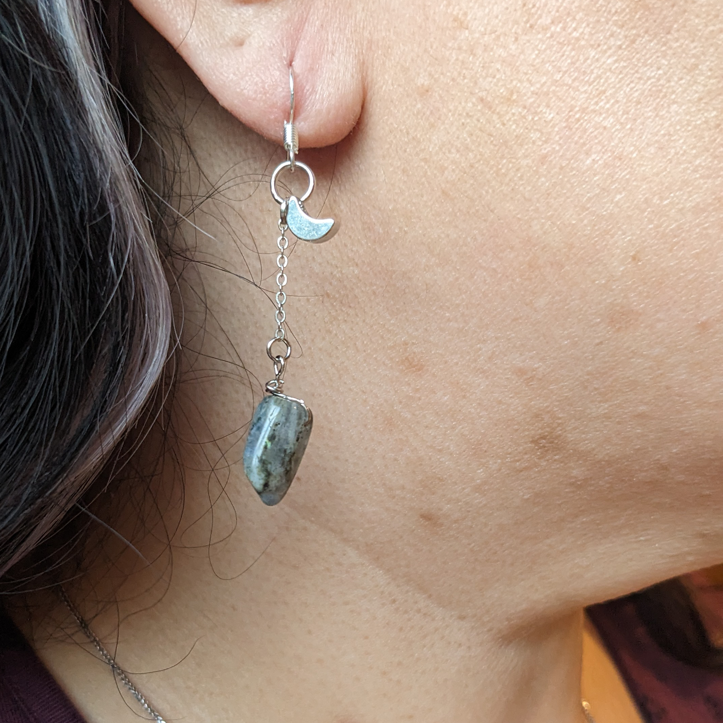 Labradorite Crescent Moon Drop Earrings