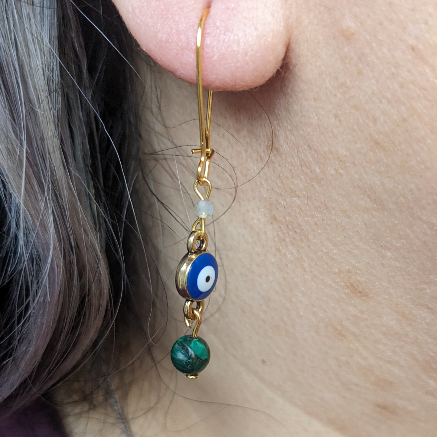 Malachite & Labradorite Evil Eye Drop Earrings