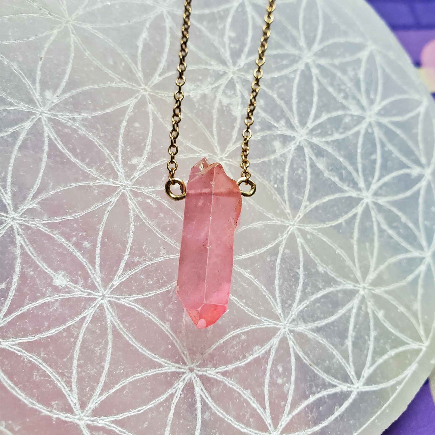 Angel Aura Rose Quartz Necklace – Celestial Love & Inner Radiance