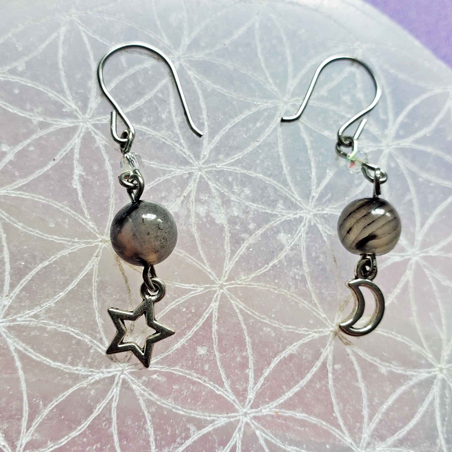 Black Agate Cosmic Drop Earrings – Protection, Shadow Work & Celestial Truth