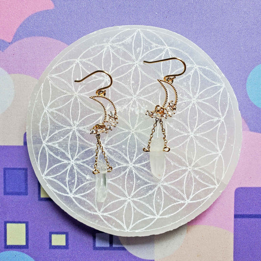 Clear Quartz Crescent Earrings – Amplification, Clarity & Lunar Light