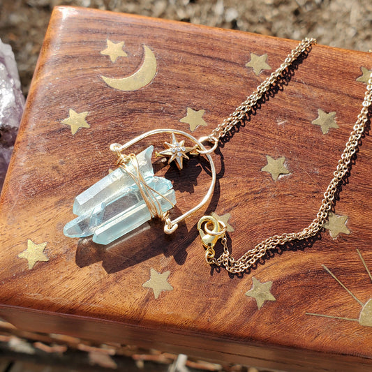 Blue Pastel Quartz Starfall Necklace – Serenity, Clarity & Celestial Calm