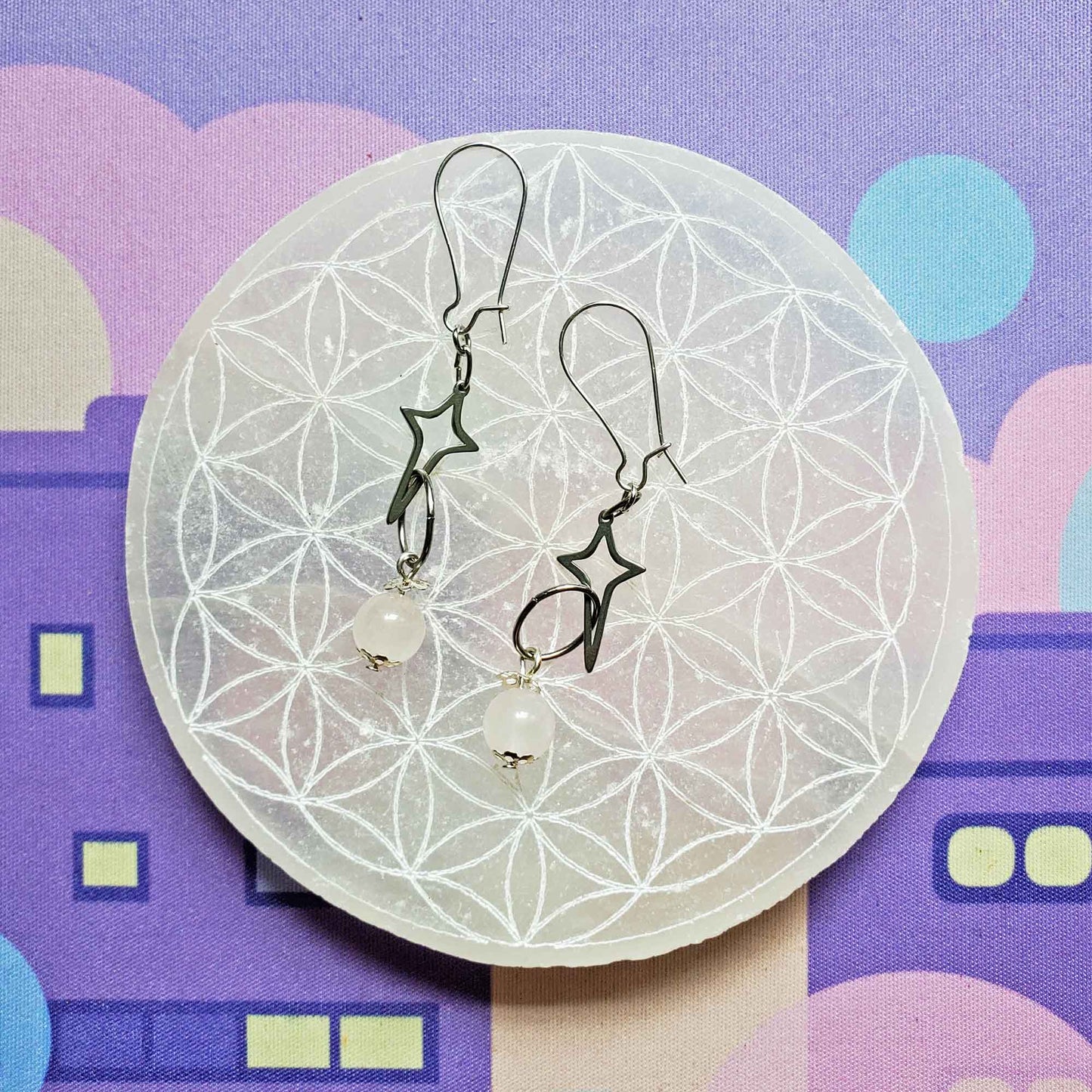 Rose Quartz Star Earrings – Self-Love, Lunar Radiance & Divine Feminine