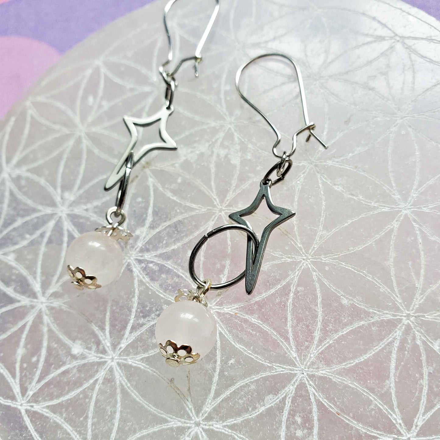 Rose Quartz Star Earrings – Self-Love, Lunar Radiance & Divine Feminine