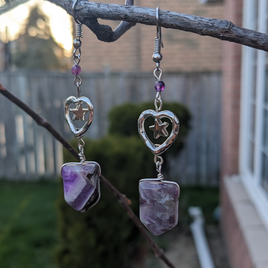 Amethyst Stellar Heart Drops Earrings