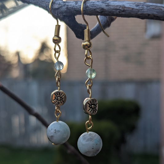 Kiwi Jasper & Green Fluorite Evil Eye Drop Earrings