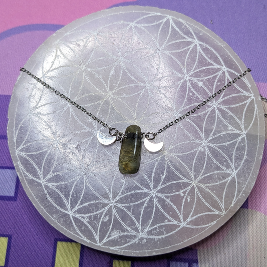 Labradorite Crescent Moon Pendant Necklace