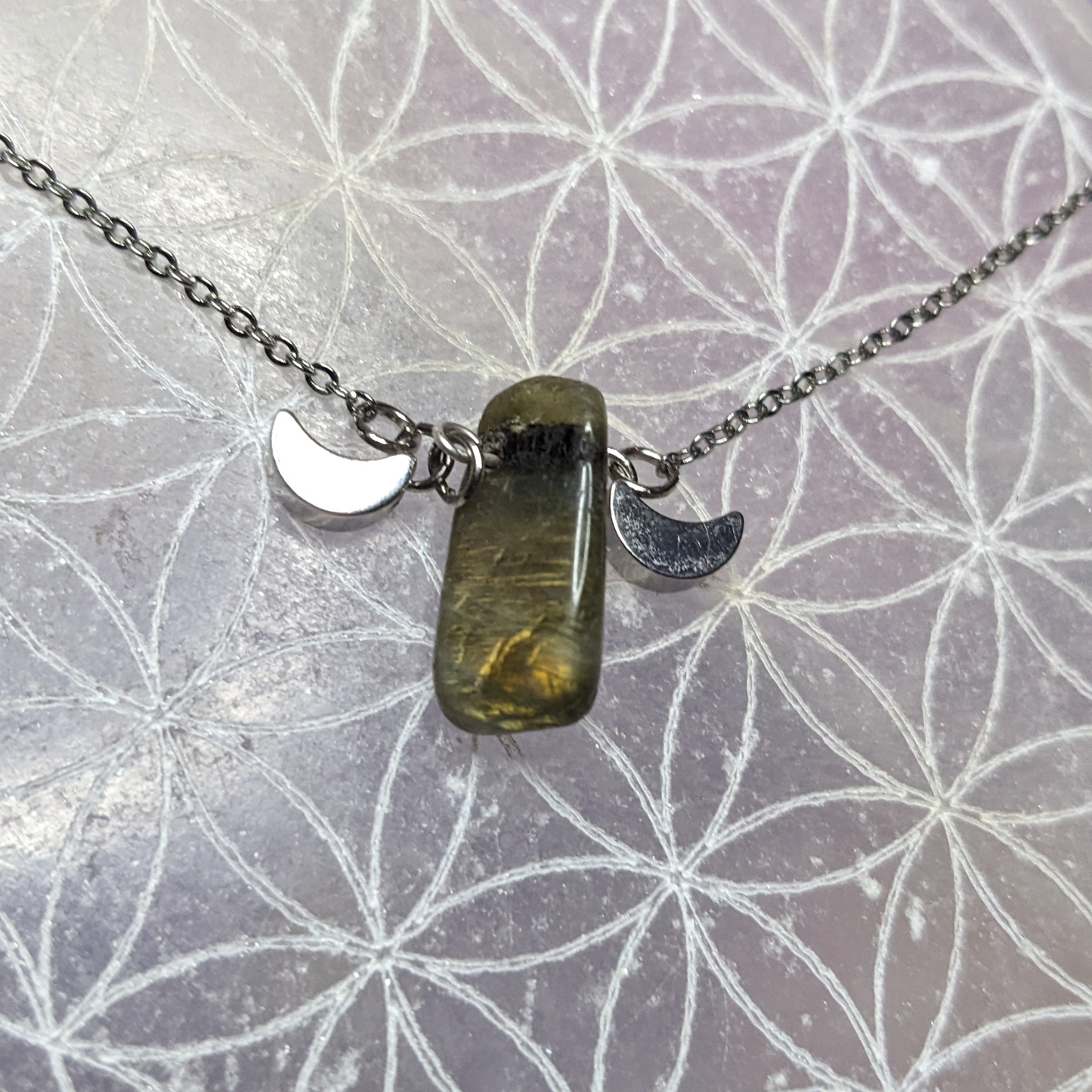 Labradorite Crescent Moon Pendant Necklace
