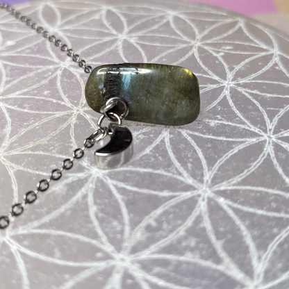 Labradorite Crescent Moon Pendant Necklace