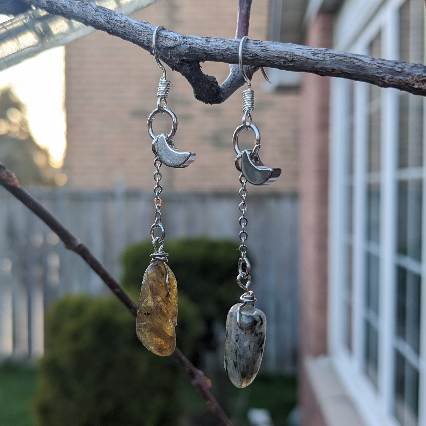 Labradorite Crescent Moon Drop Earrings