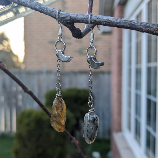 Labradorite Crescent Moon Drop Earrings