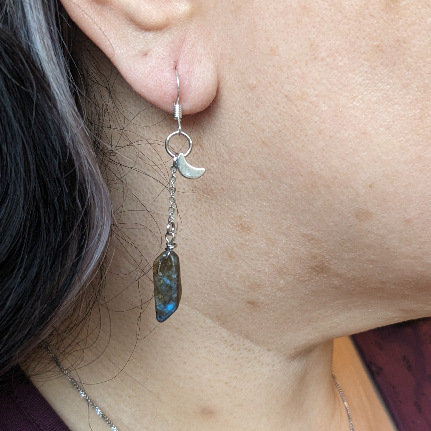 Labradorite Crescent Moon Drop Earrings