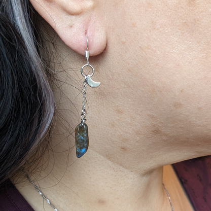 Labradorite Crescent Moon Drop Earrings