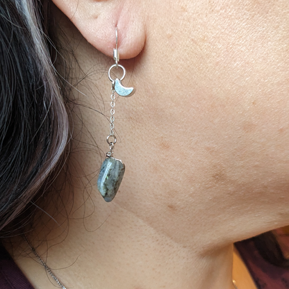 Labradorite Crescent Moon Drop Earrings