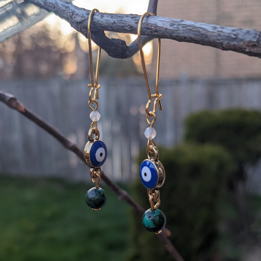 Malachite & Labradorite Evil Eye Drop Earrings