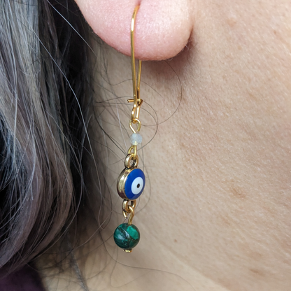 Malachite & Labradorite Evil Eye Drop Earrings