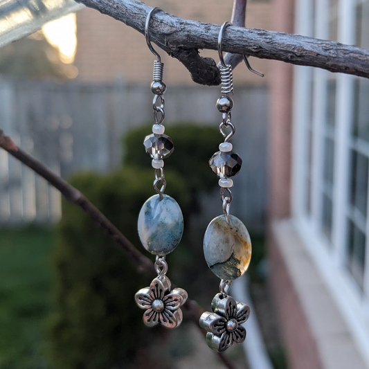 Moss Agate Floral Drop Earrings
