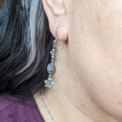 Moss Agate Floral Drop Earrings