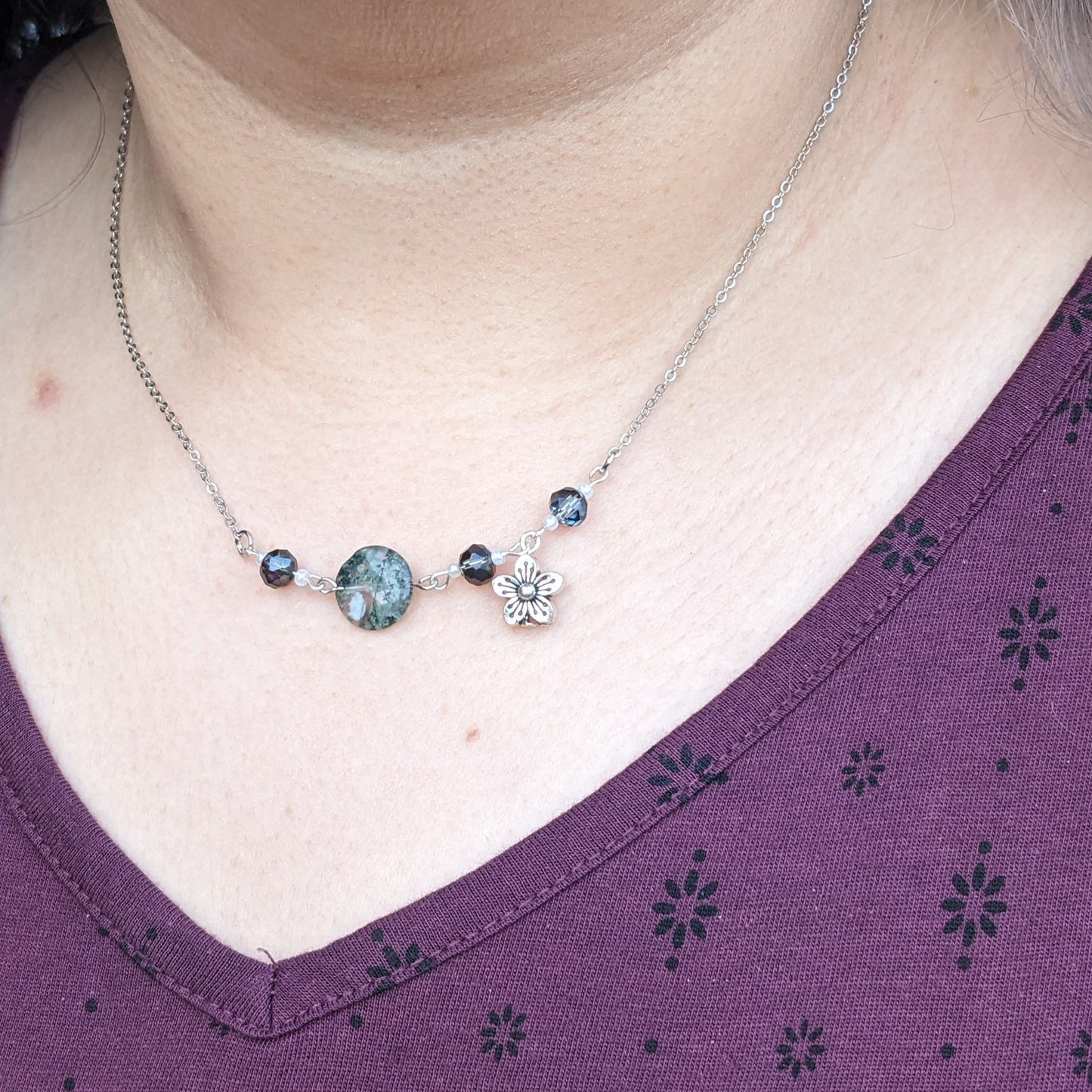 Moss Agate Floral Necklace