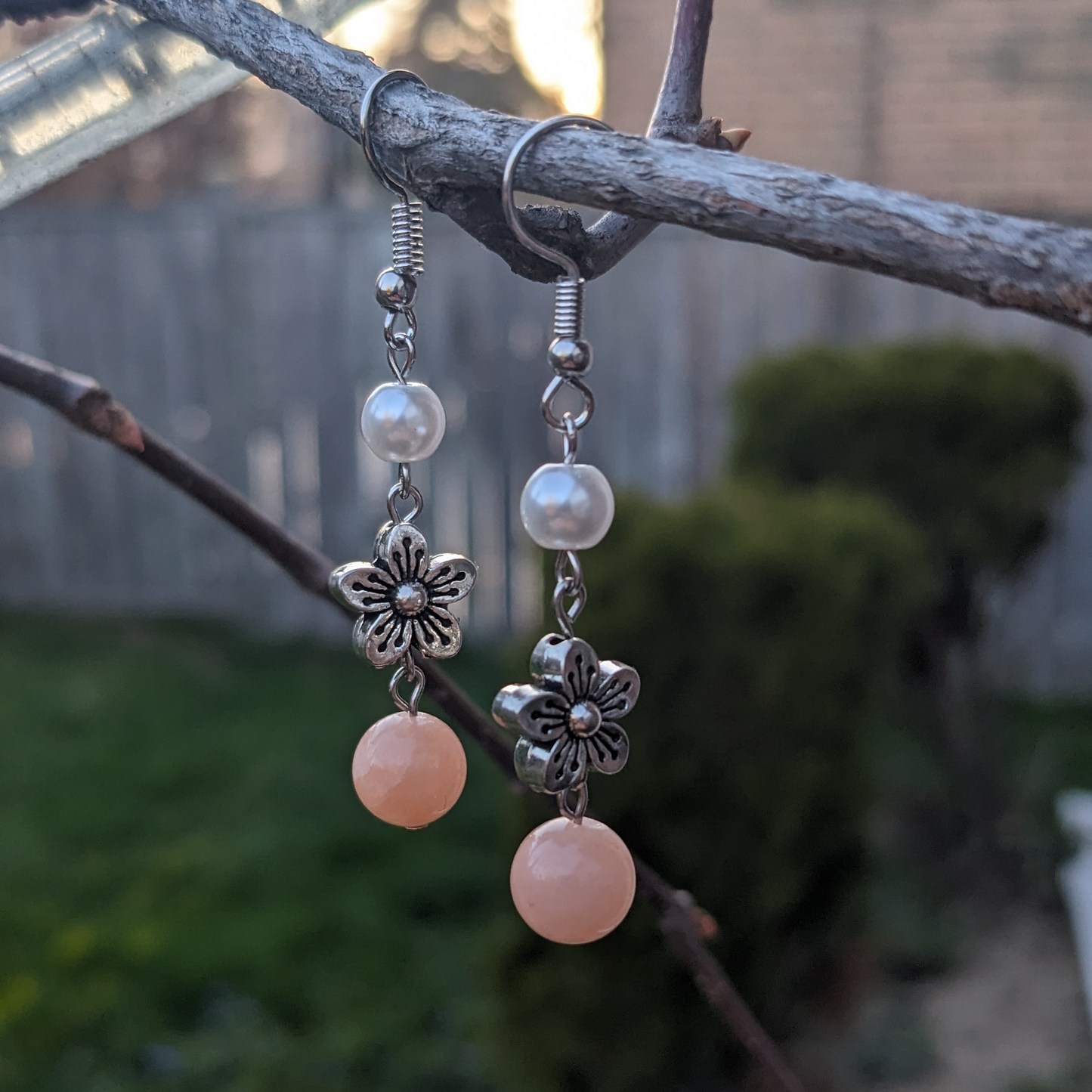 Pink Opal Floral Drop Earrings
