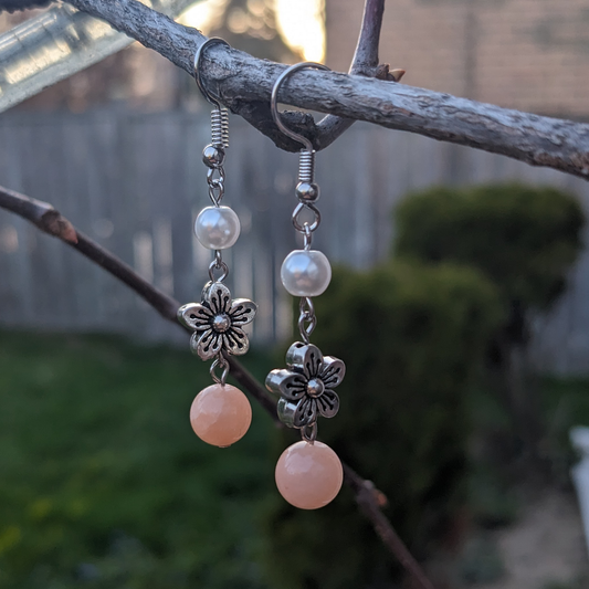 Pink Opal Floral Drop Earrings