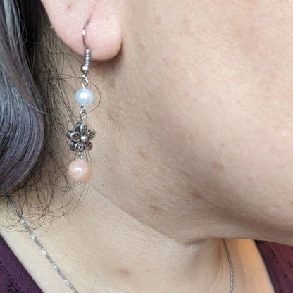 Pink Opal Floral Drop Earrings
