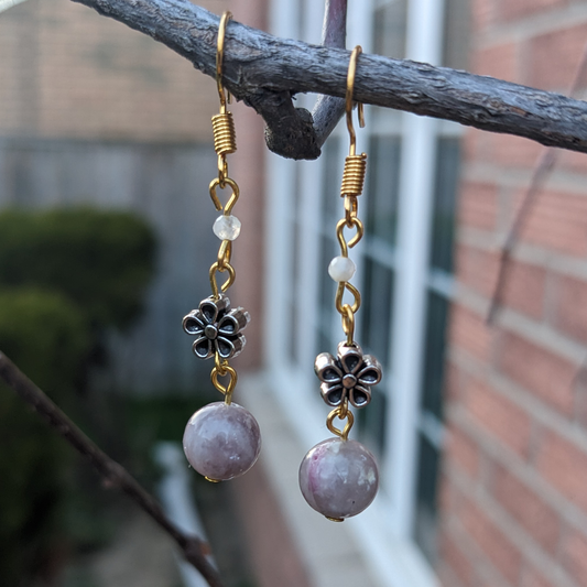 Pink Tourmaline & Labradorite Floral Drop Earrings