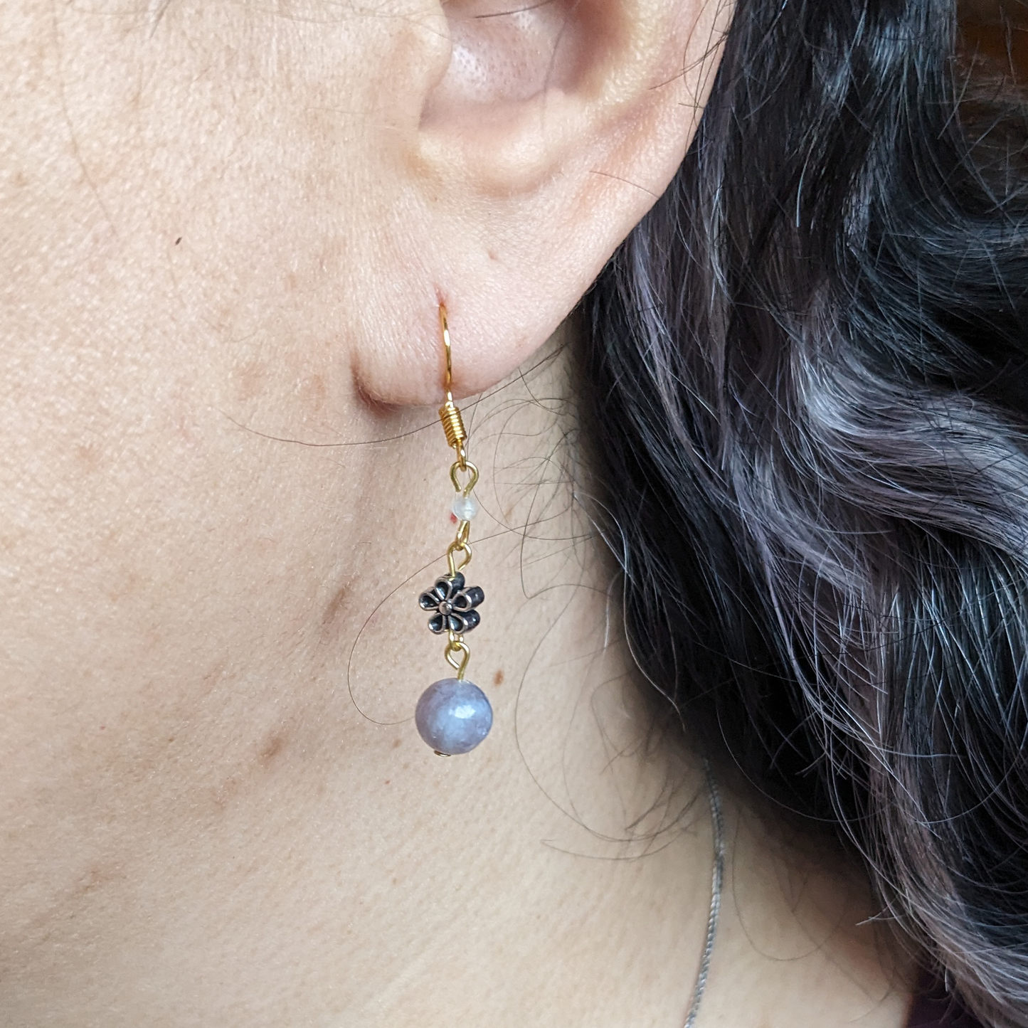 Pink Tourmaline & Labradorite Floral Drop Earrings