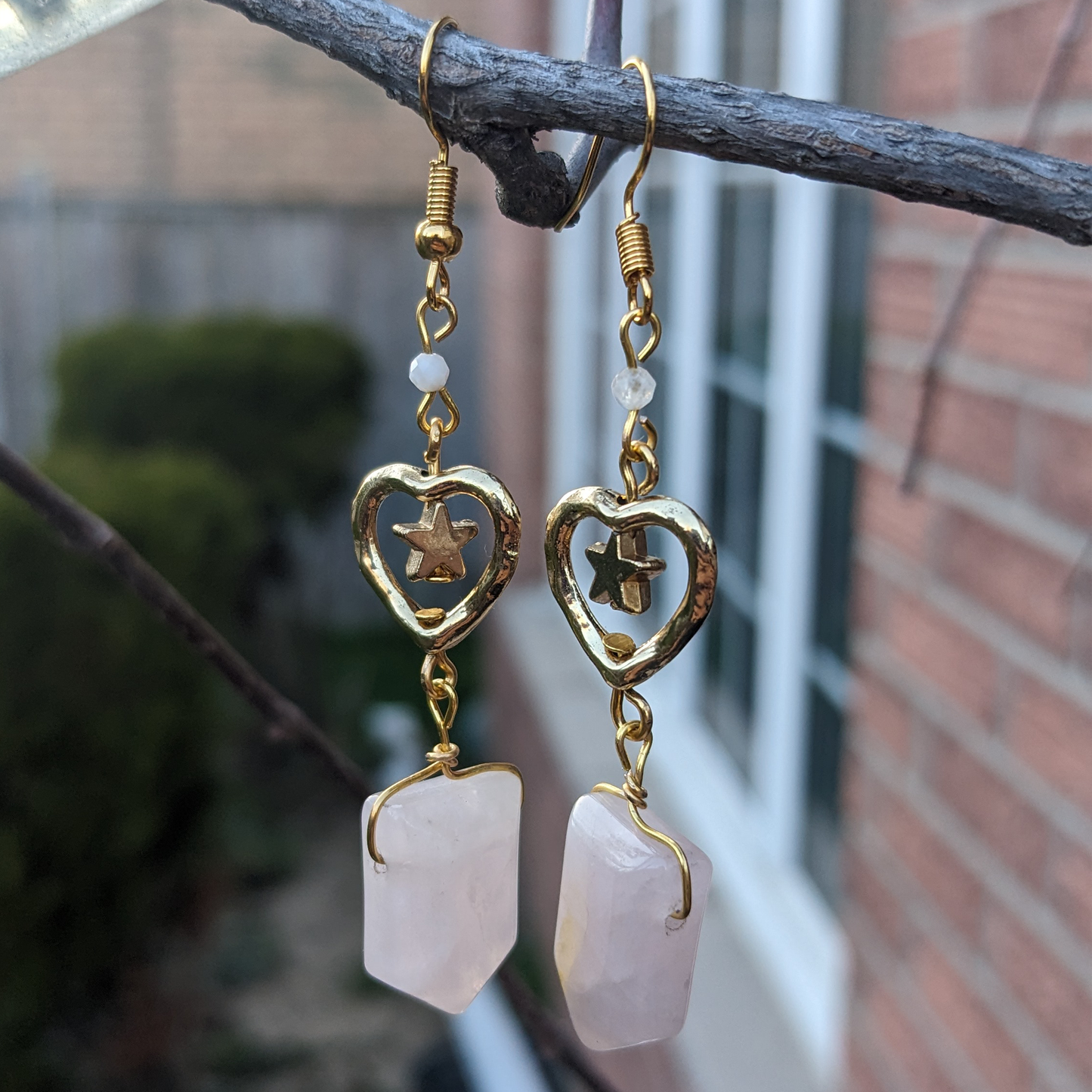 Rose Quartz Stellar Heart Drops Earrings