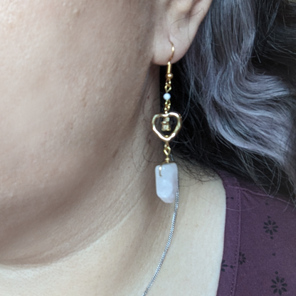 Rose Quartz Stellar Heart Drops Earrings