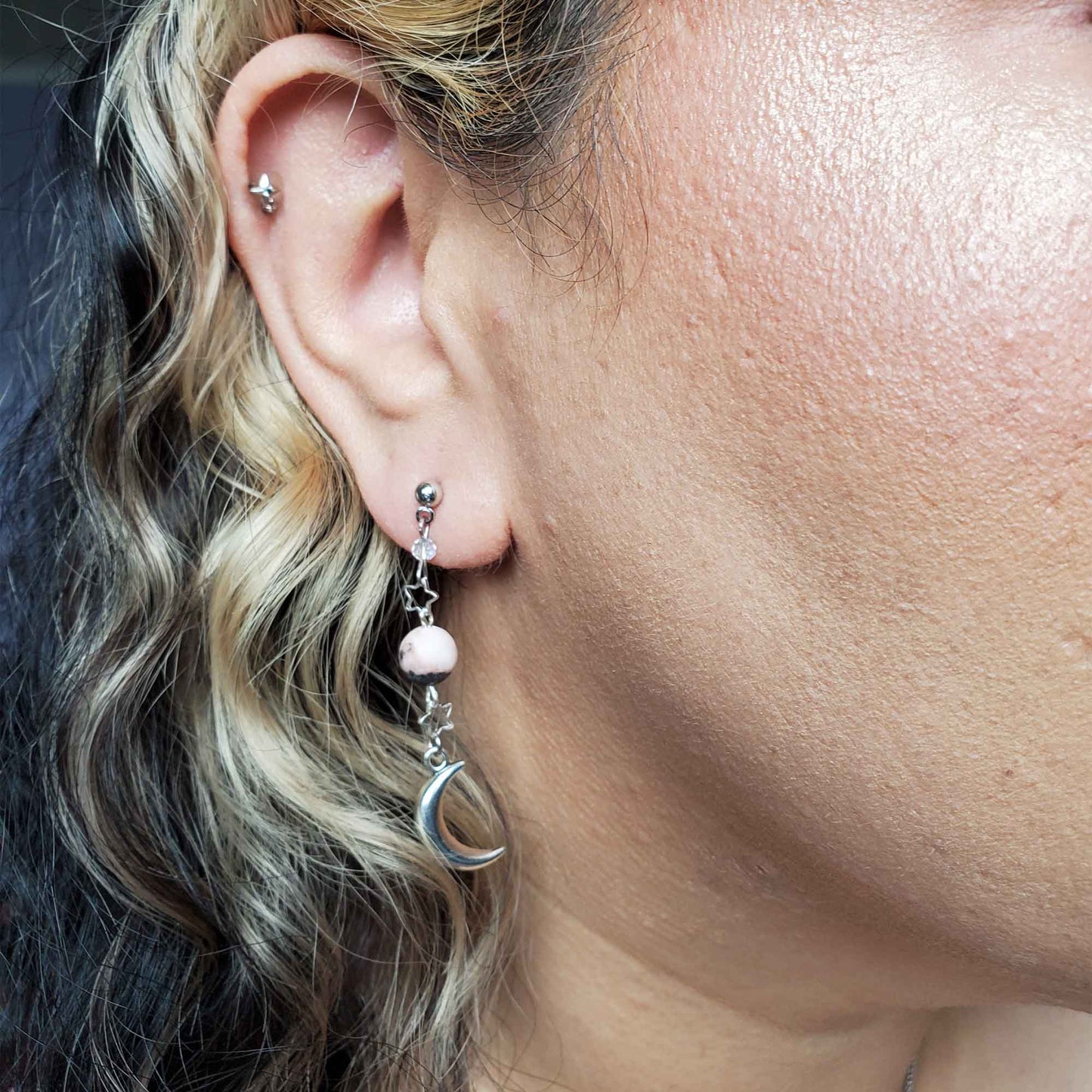 Zebra Jasper Crescent Moon Earrings – Balance, Grounding & Shadowlight