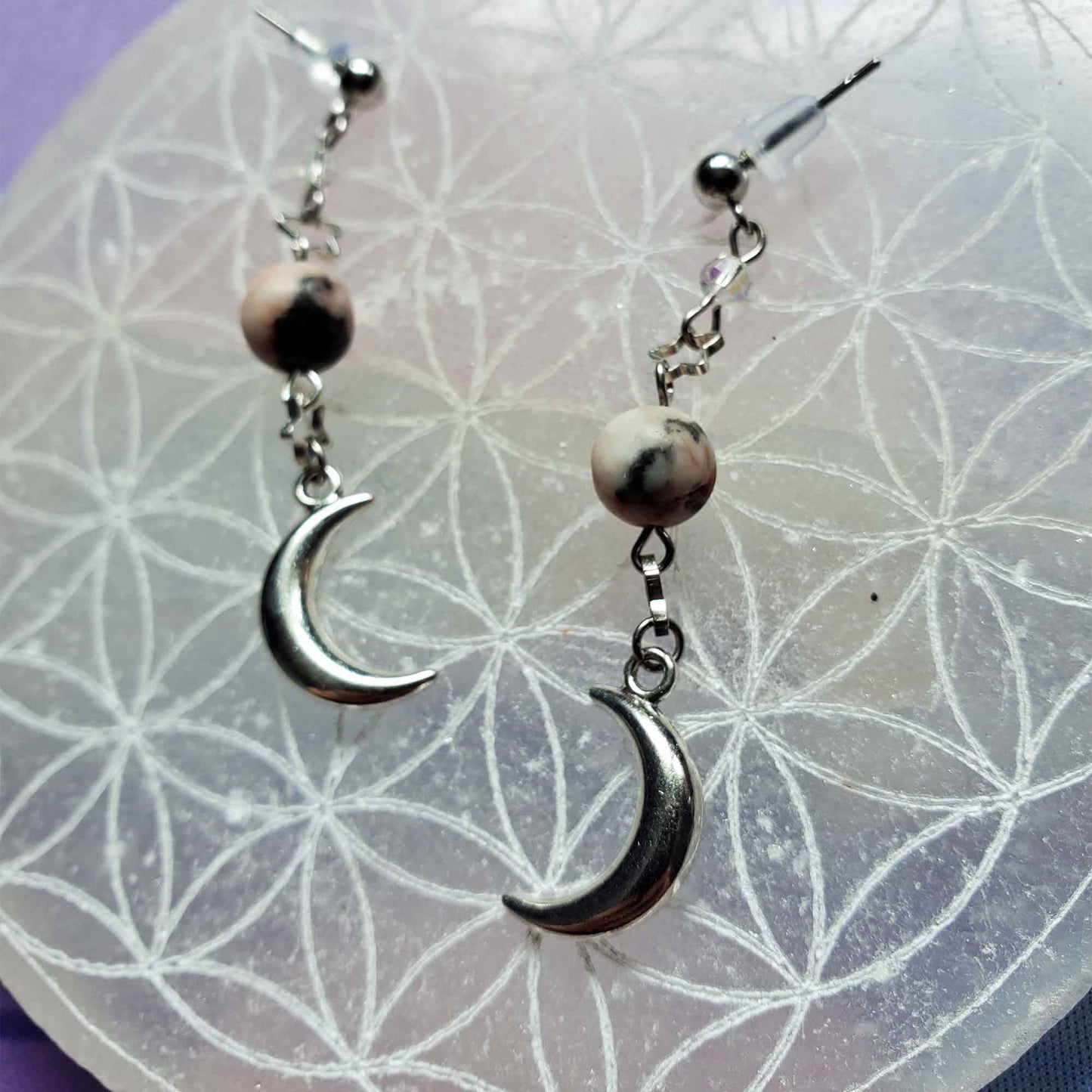 Zebra Jasper Crescent Moon Earrings – Balance, Grounding & Shadowlight