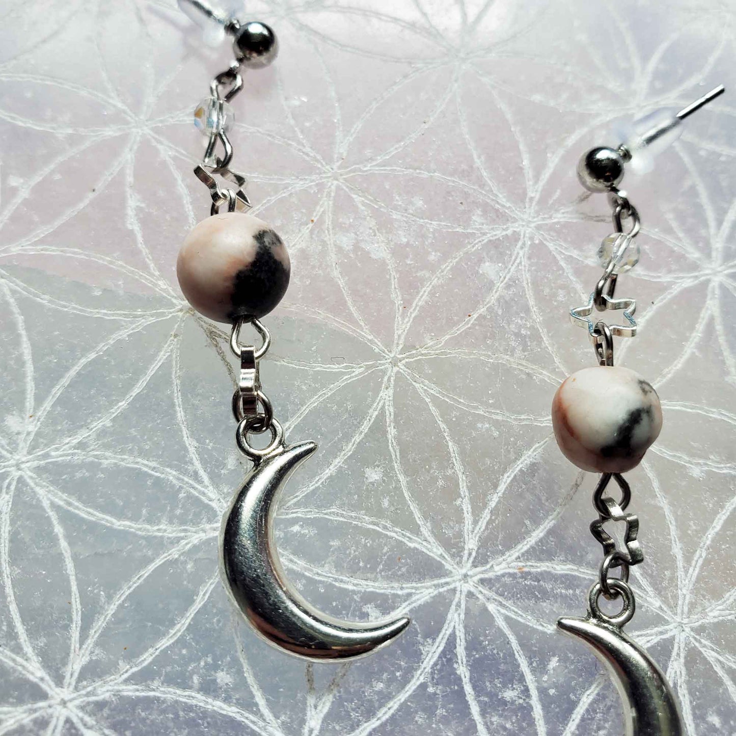 Zebra Jasper Crescent Moon Earrings – Balance, Grounding & Shadowlight