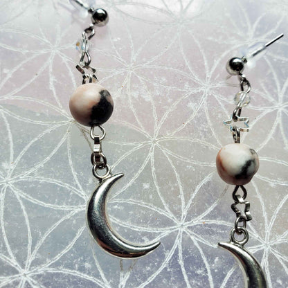 Zebra Jasper Crescent Moon Earrings – Balance, Grounding & Shadowlight
