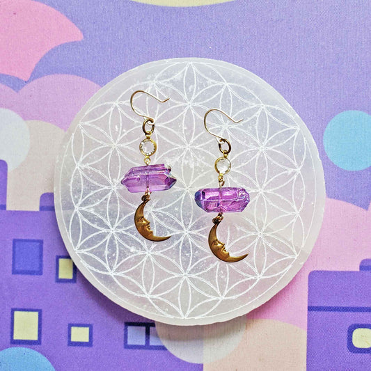 Angel Aura Amethyst Moon Earrings – Spiritual Elevation & Celestial Peace