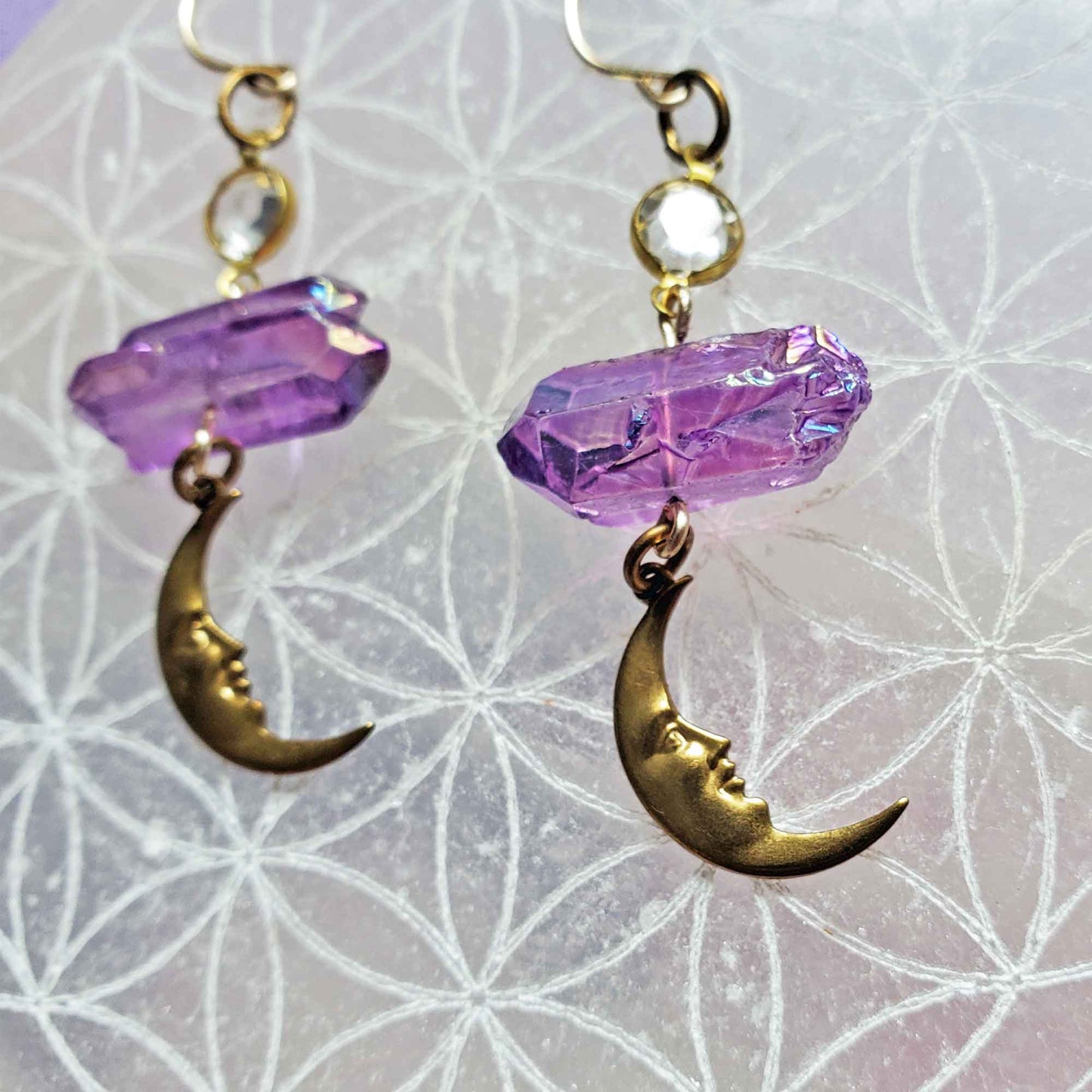 Angel Aura Amethyst Moon Earrings – Spiritual Elevation & Celestial Peace