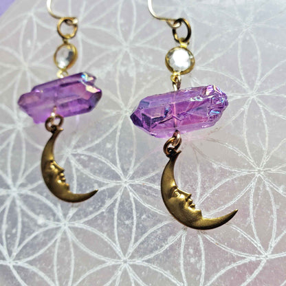Angel Aura Amethyst Moon Earrings – Spiritual Elevation & Celestial Peace