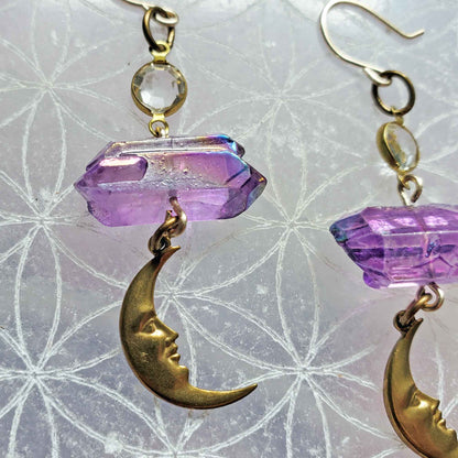 Angel Aura Amethyst Moon Earrings – Spiritual Elevation & Celestial Peace