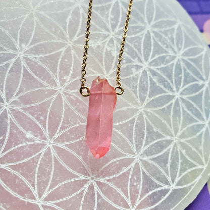 Angel Aura Rose Quartz Necklace – Celestial Love & Inner Radiance