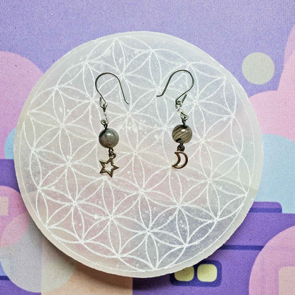 Black Agate Cosmic Drop Earrings – Protection, Shadow Work & Celestial Truth