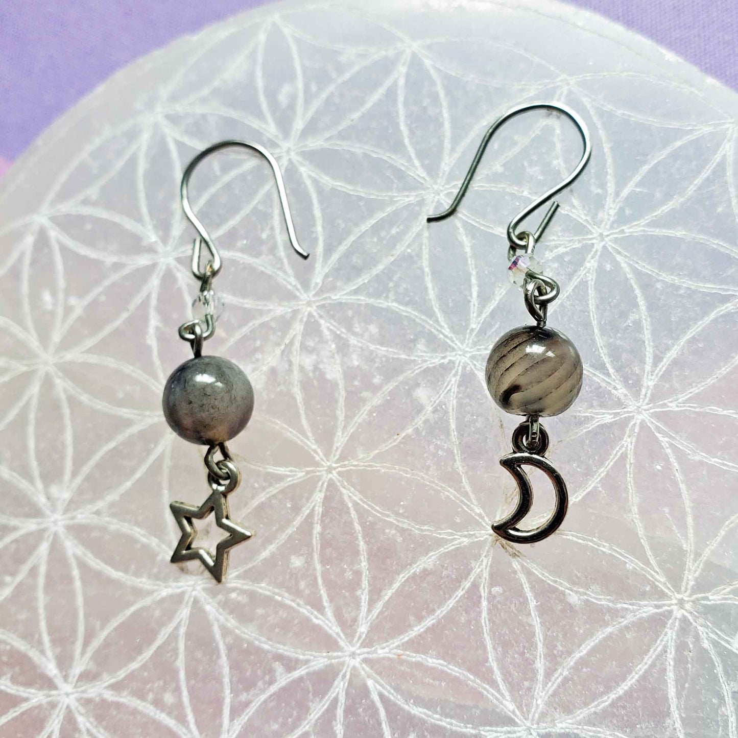 Black Agate Cosmic Drop Earrings – Protection, Shadow Work & Celestial Truth