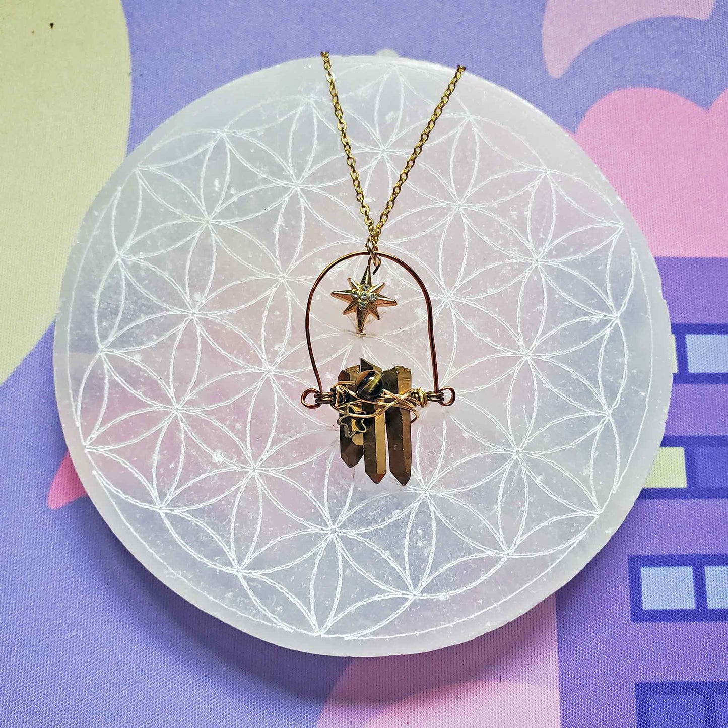 Bronze Titanium Quartz & Tiger Eye Necklace – Solar Power & Grounded Radiance