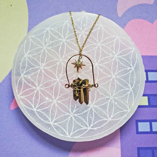 Bronze Titanium Quartz & Tiger Eye Necklace – Solar Power & Grounded Radiance