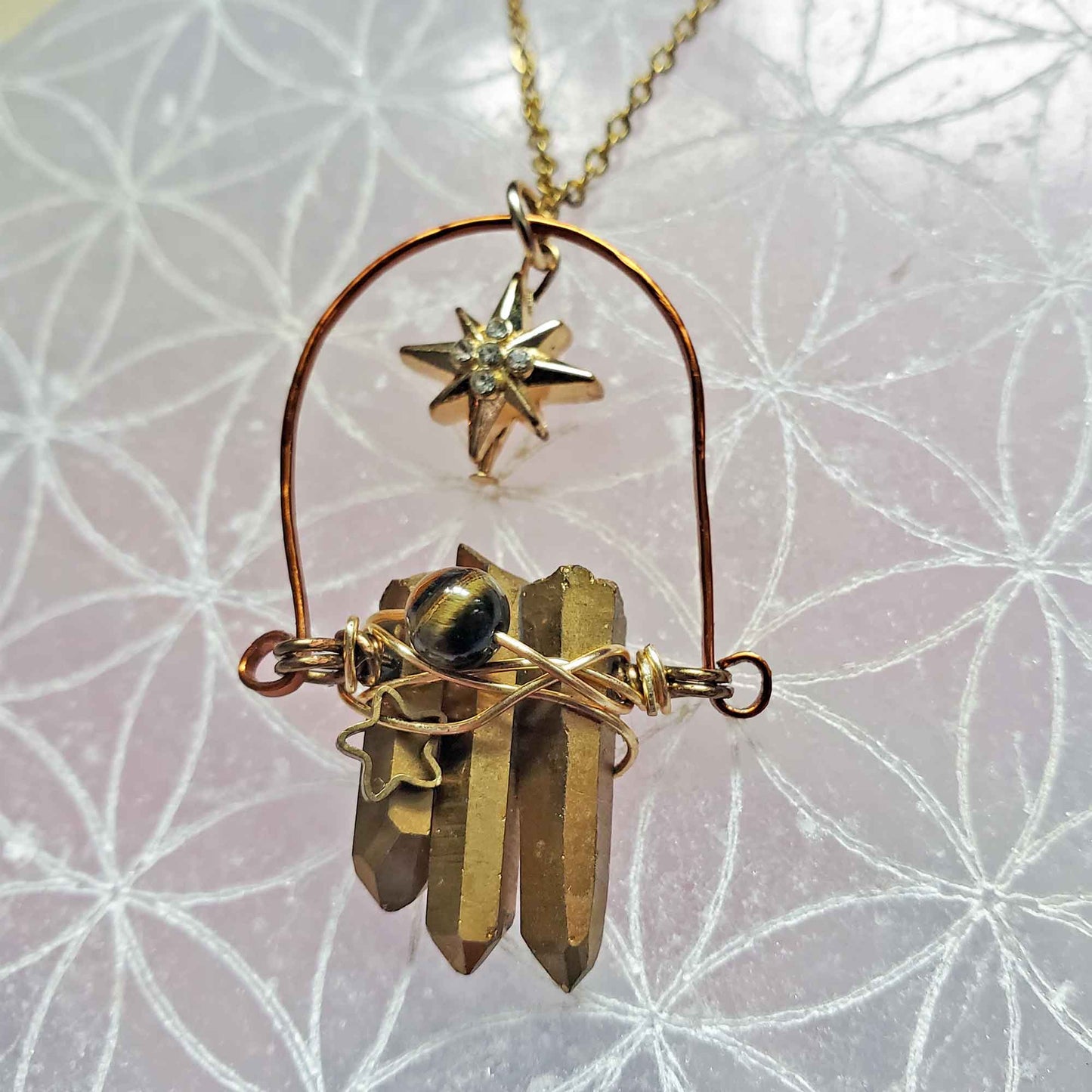 Bronze Titanium Quartz & Tiger Eye Necklace – Solar Power & Grounded Radiance