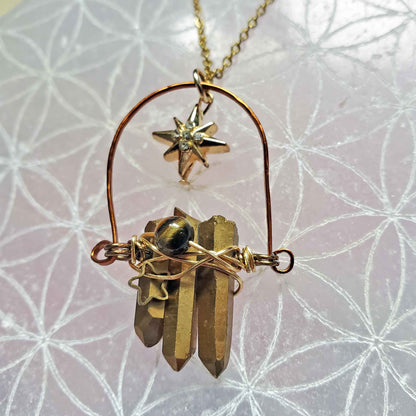Bronze Titanium Quartz & Tiger Eye Necklace – Solar Power & Grounded Radiance