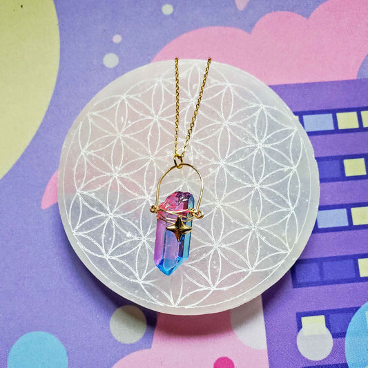 Cotton Candy Quartz Star Necklace – Soft Power, Heart Vision & Pastel Light