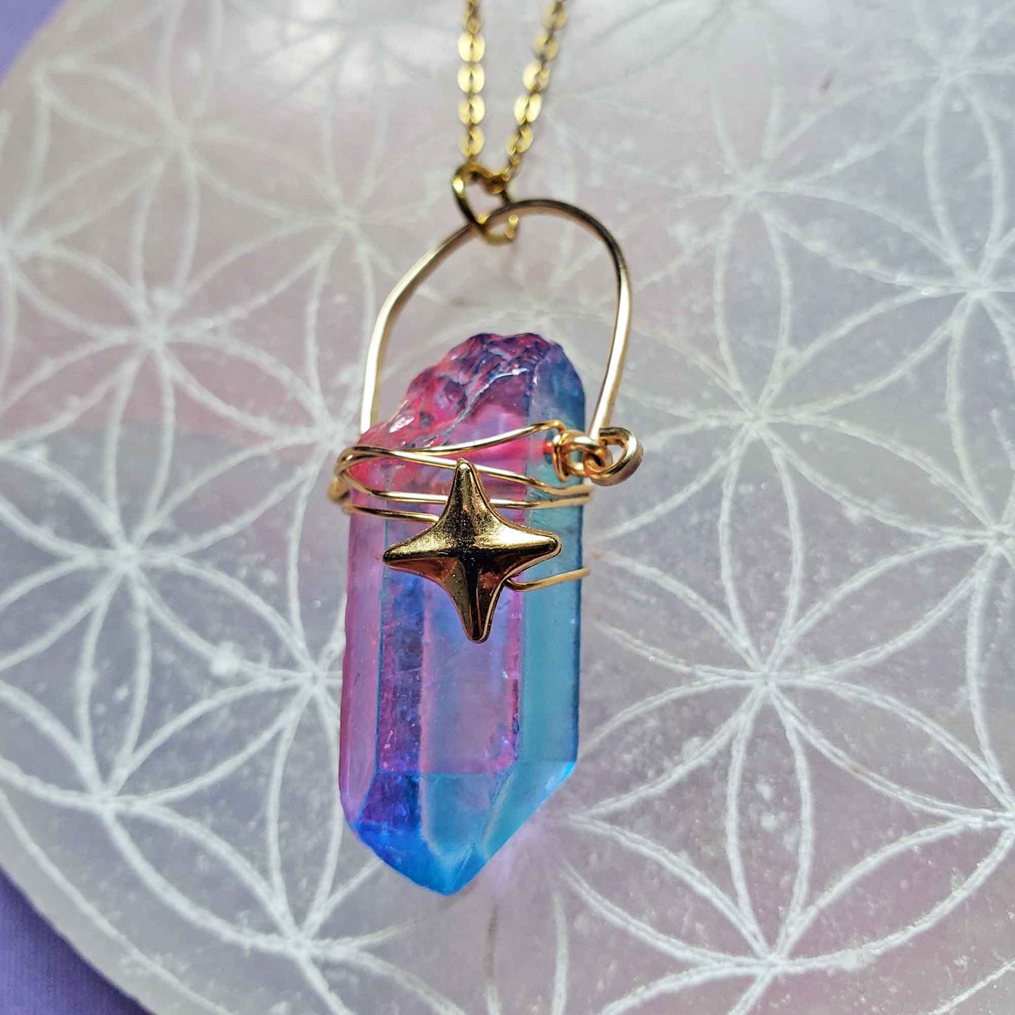 Cotton Candy Quartz Star Necklace – Soft Power, Heart Vision & Pastel Light