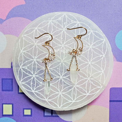 Clear Quartz Crescent Earrings – Amplification, Clarity & Lunar Light