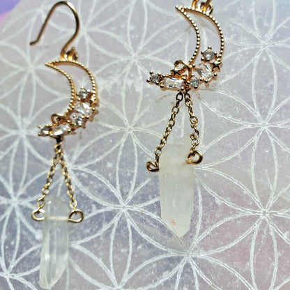 Clear Quartz Crescent Earrings – Amplification, Clarity & Lunar Light